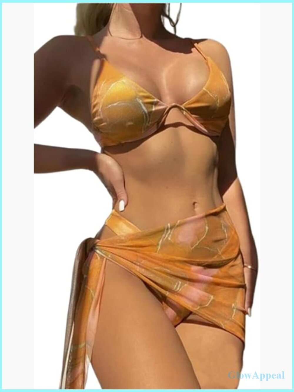 3 Piece Bikini Set with Floral Cover Up Adjustable Straps Push Up Swimwear